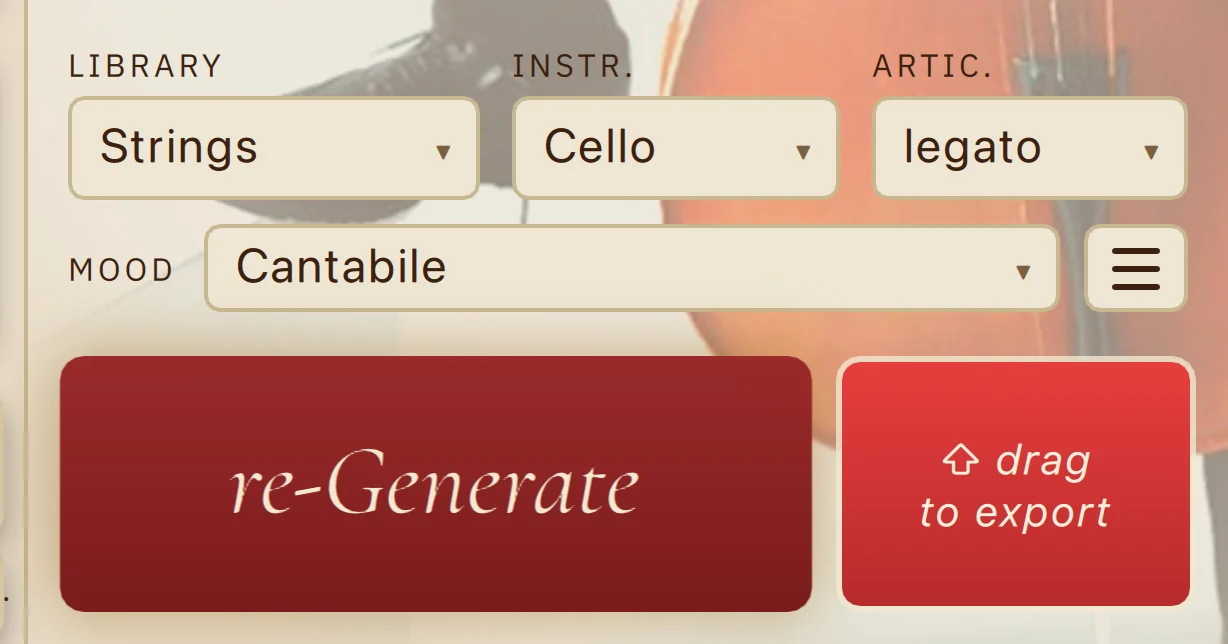Palpito's Mood row with the free Mood 'smooth legato' selected.